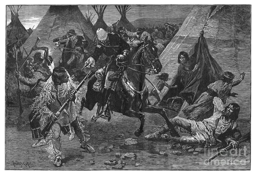 American West Raid, 1885 Drawing by Thure de Thulstrup