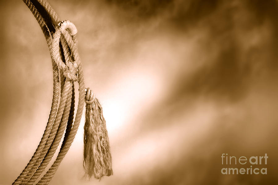 Rope Photograph - American West Rodeo Cowboy Lariat - Sepia by Olivier Le Queinec