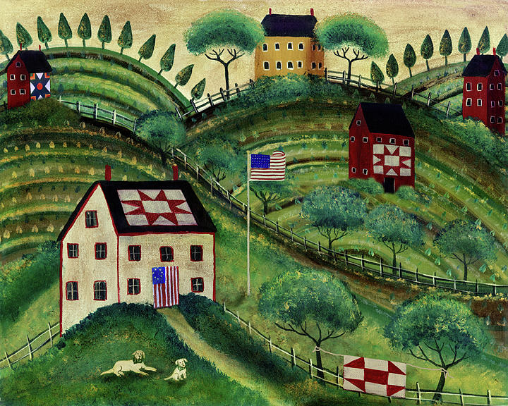 Americana Quilt House Hills Painting by Cheryl Bartley - Fine Art America