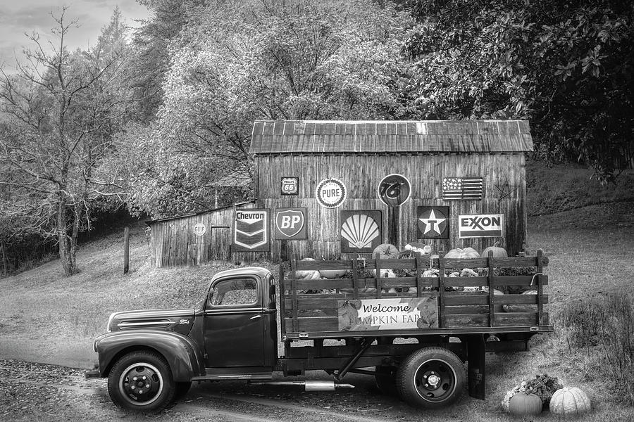 Americana Truck and Barn Black and White Photograph by Debra and Dave Vanderlaan