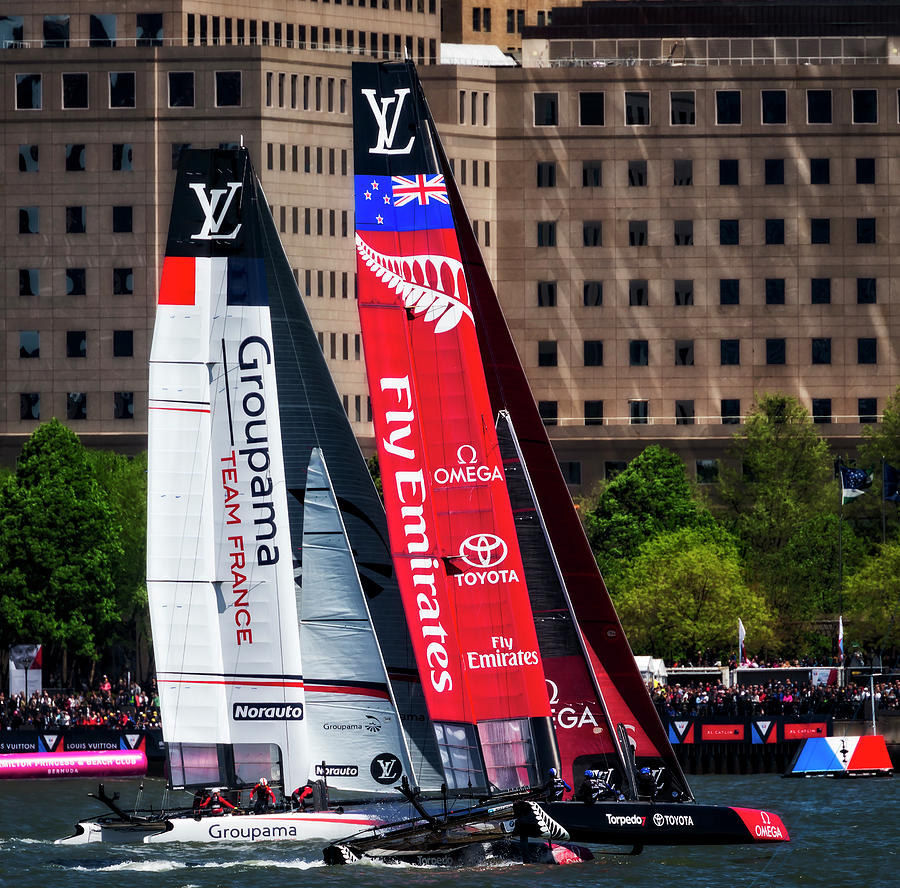 Americas Cup Team France And New Zealand Photograph by Susan Candelario