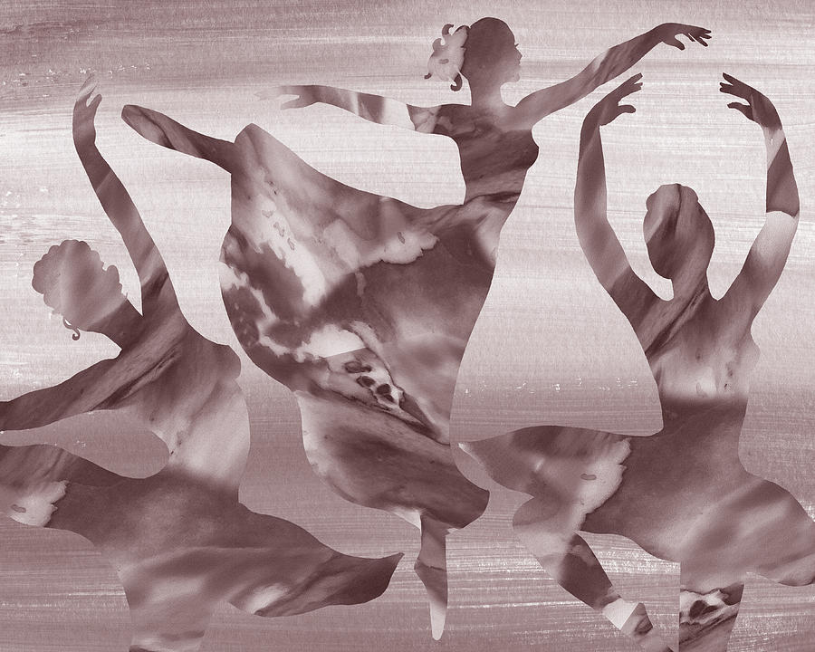 Amethyst Gray Watercolor Glow Gorgeous Move Of Ballerinas Silhouette  Painting by Irina Sztukowski