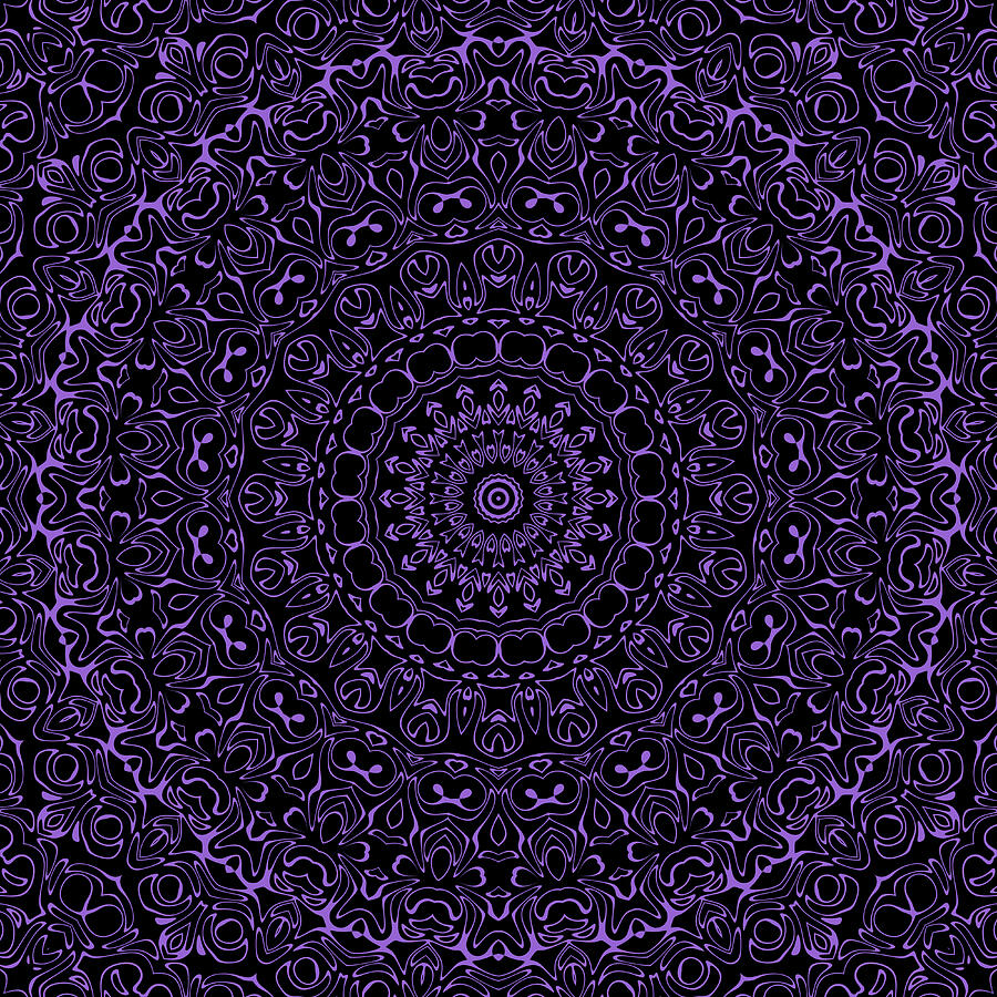 Amethyst on Black Mandala Kaleidoscope Medallion Flower Digital Art by Mercury McCutcheon