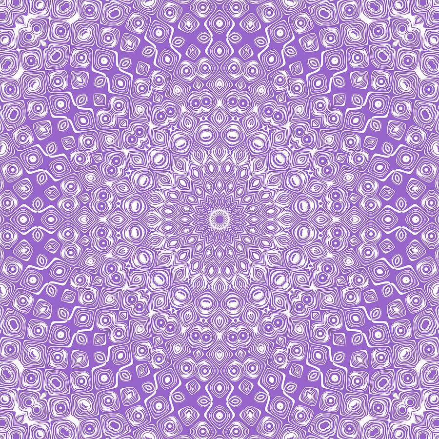 Amethyst on White Mandala Kaleidoscope Medallion Flower Digital Art by Mercury McCutcheon