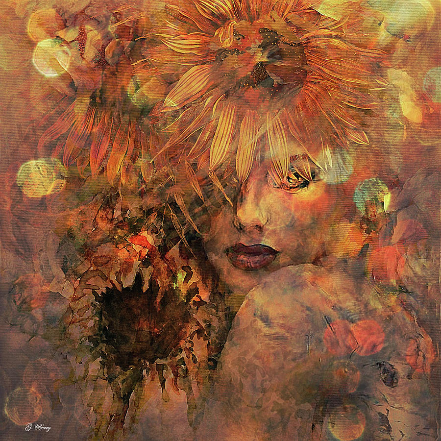 Fantasy Mixed Media - Amidst The Sunflowers 0987 by Gayle Berry