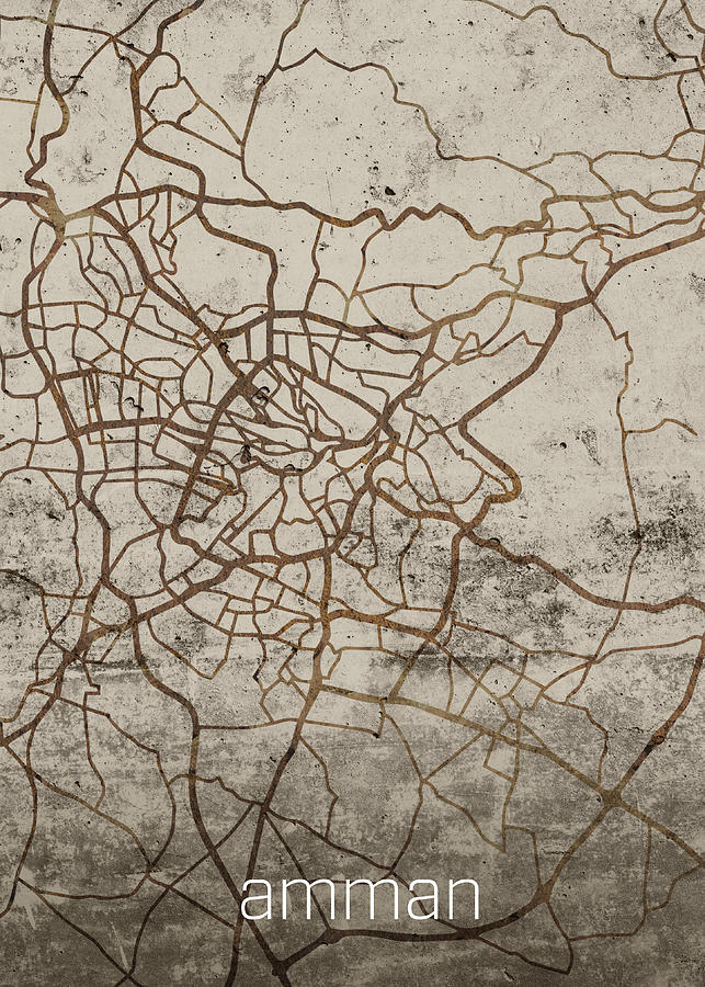 Amman Jordan Rusty Vintage City Street Map on Cement Background Mixed Media  by Design Turnpike - Fine Art America