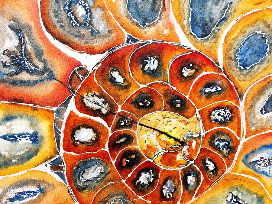 Ammonite Fossil Shell Painting by Carlin Blahnik CarlinArtWatercolor