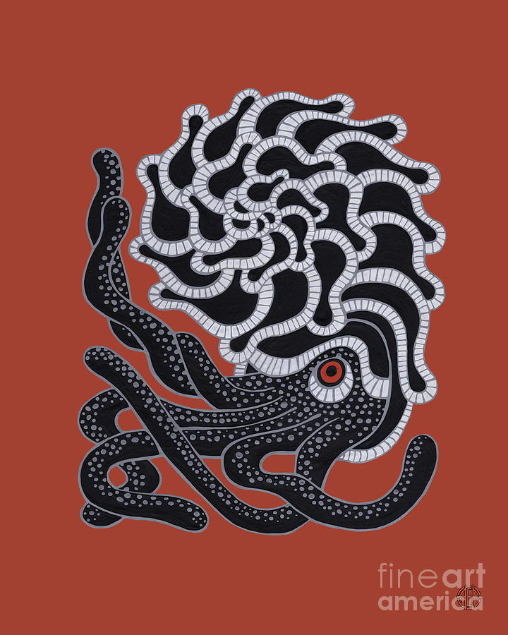 Ammonite. Red Painting by Amy E Fraser Ammonite. Red Painting by Amy E Fraser