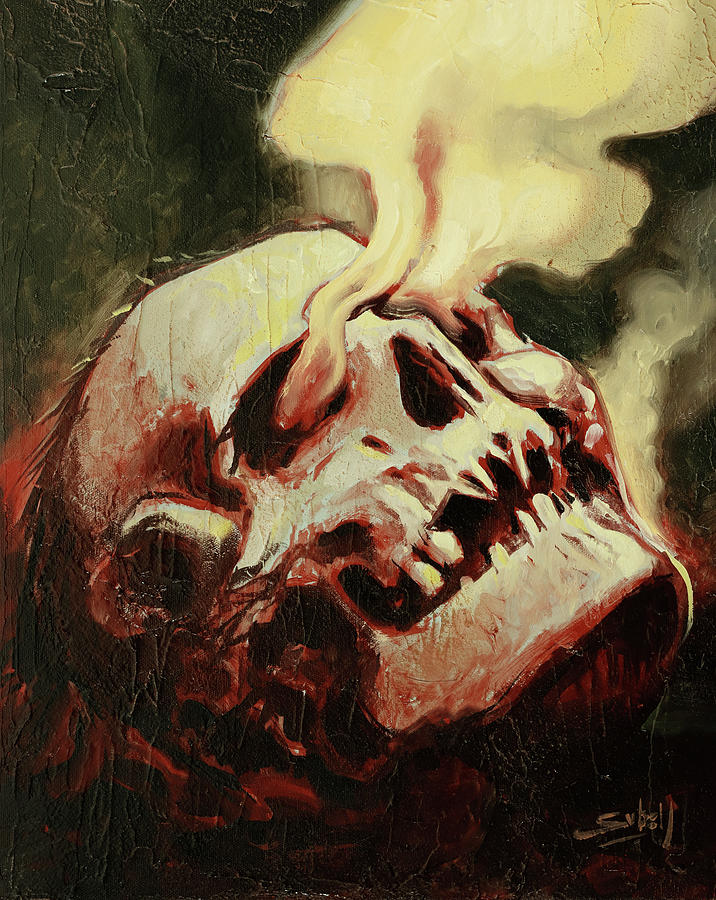 Smoking Skull Painting by Sv Bell