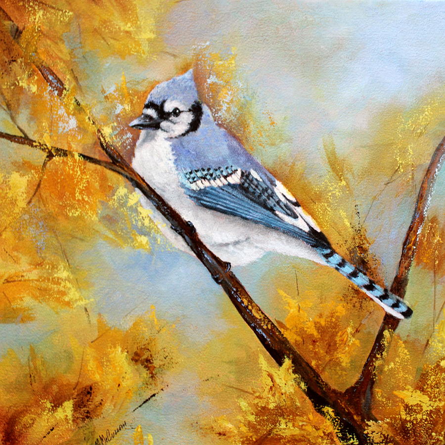 Among the Leaves-Jay Painting by Mary McCullah