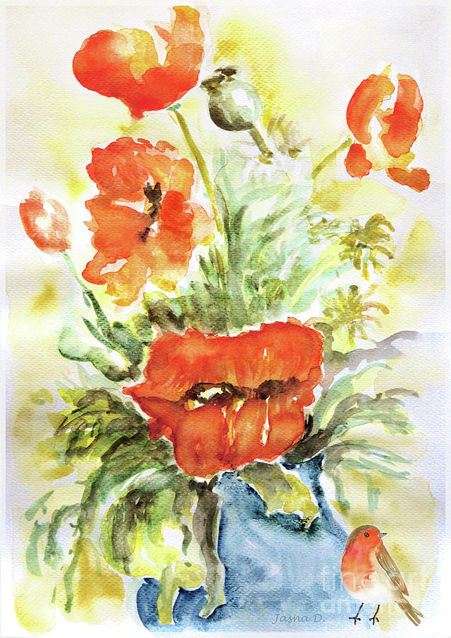 Among The Poppies Painting by Jasna Dragun