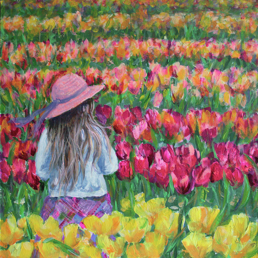 Among Tulips Painting by Svetlana Samovarova