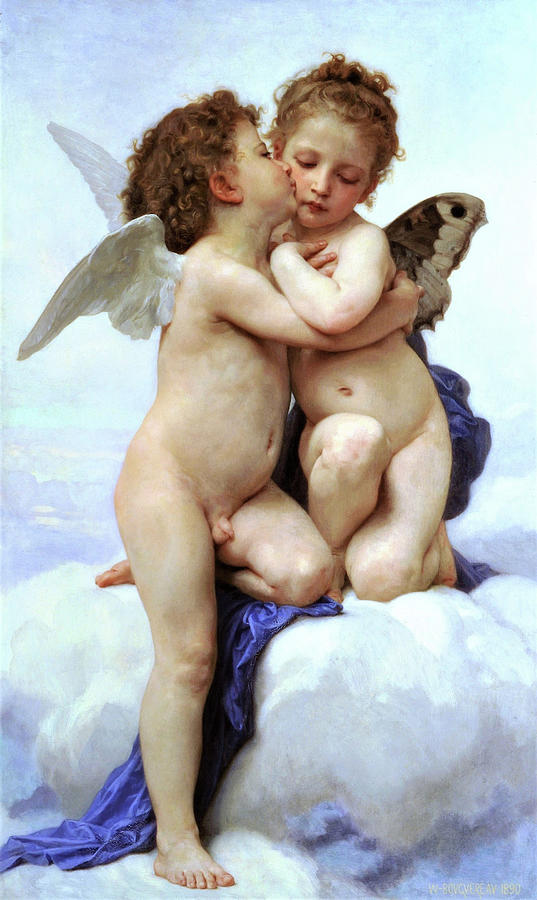 William Adolphe Bouguereau Painting - Amor and Psyche, children - Digital Remastered Edition by William-Adolphe Bouguereau