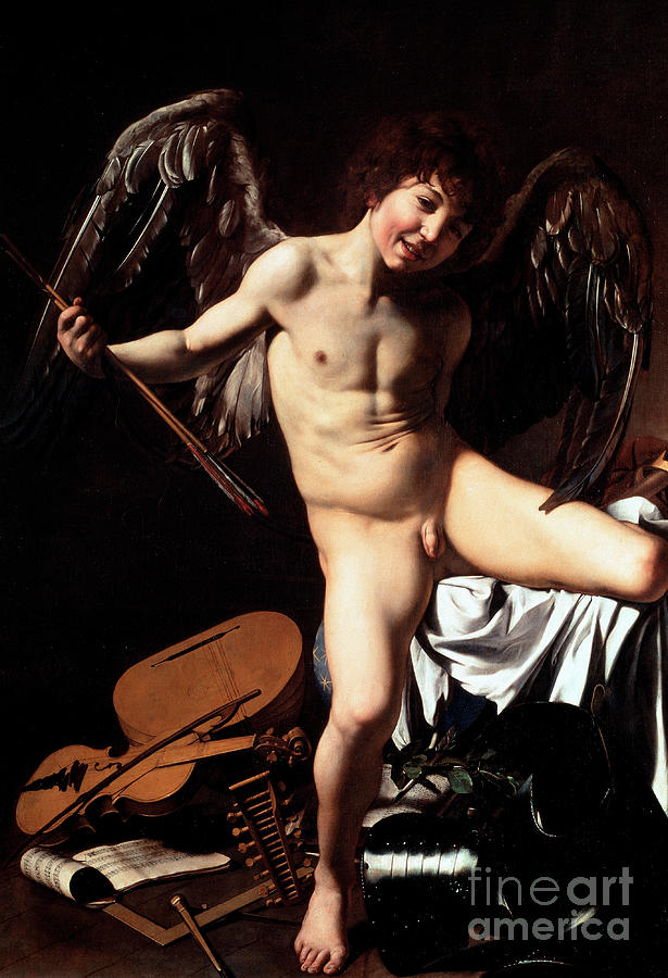 Amor vincit omnia, Victorious Cupid, 1602 by Caravaggio Painting by Caravaggio