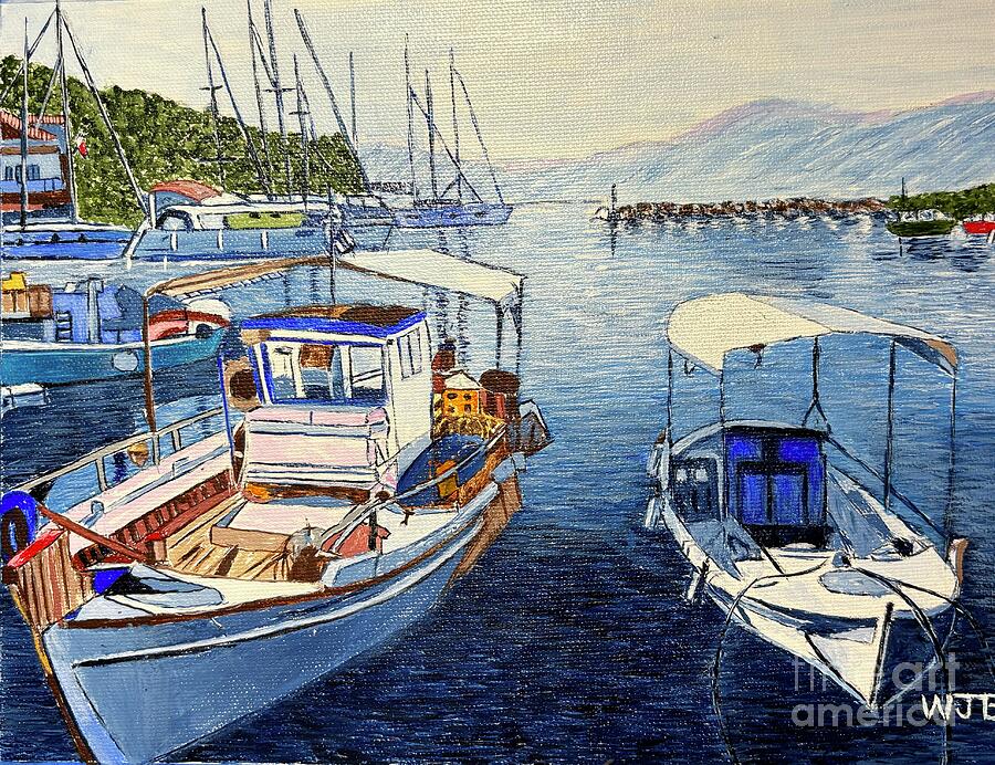 Boat Painting - Amorgo Island Greece by William Bowers