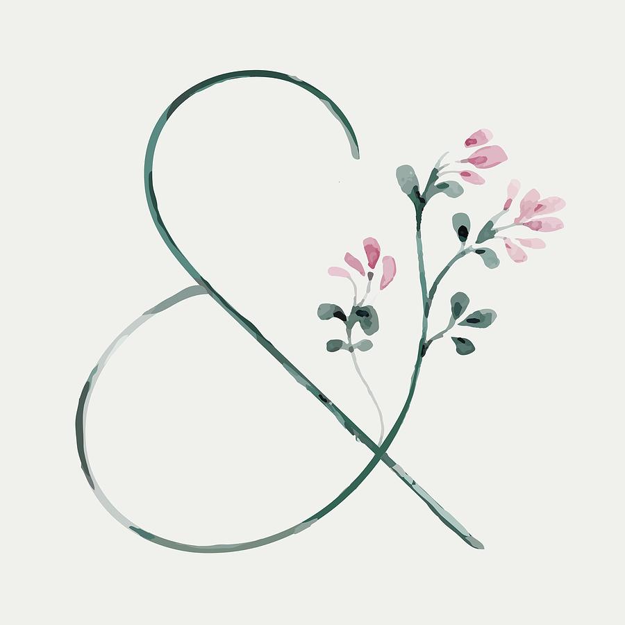 Cool Digital Art - Ampersand Series - Spring Flower Watercolor by Ink Well