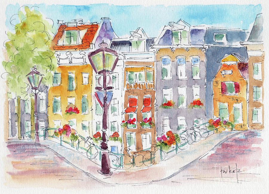 Amsterdam Bikes And Lampposts Painting by Pat Katz