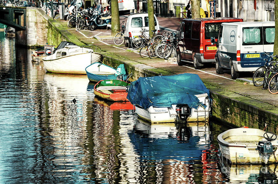 Amsterdam Boats of Different Sizes Photograph by John Rizzuto