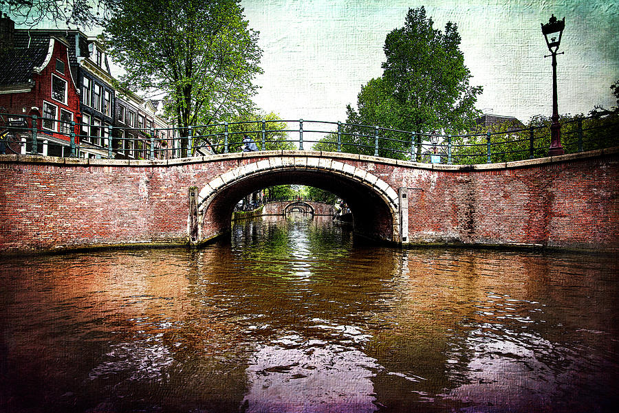 Amsterdam-Bridges Over the Canal textured Photograph by Judy Wolinsky