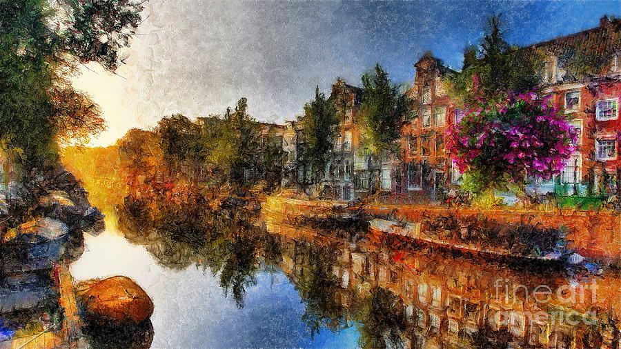 Amsterdam canal in the morning Digital Art by Jerzy Czyz
