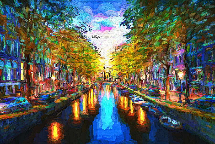 Amsterdam canal street Painting by Nenad Vasic
