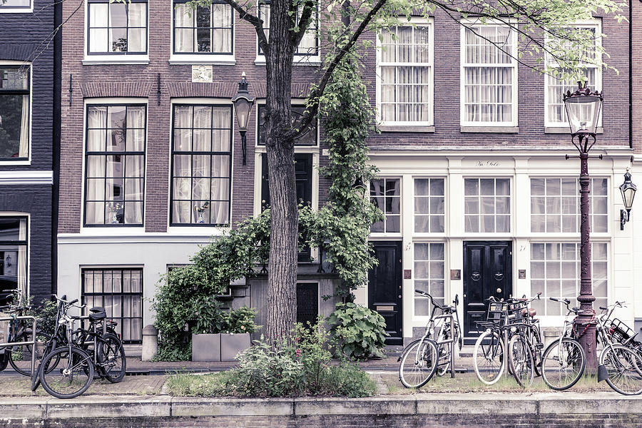Amsterdam Canalside Houses and Bicycles Photograph by Georgia Clare