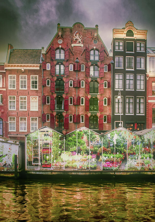 Architecture Photograph - Amsterdam Flower Market Canal by Norma Brandsberg