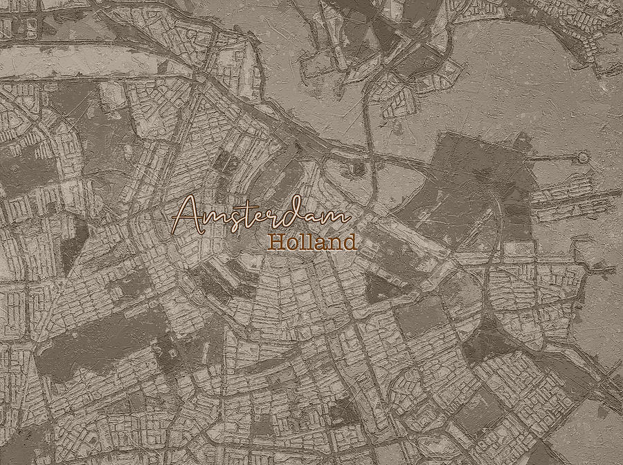 Amsterdam Holland Map in Sepia Photograph by Michael Van der Hoorn | Pixels