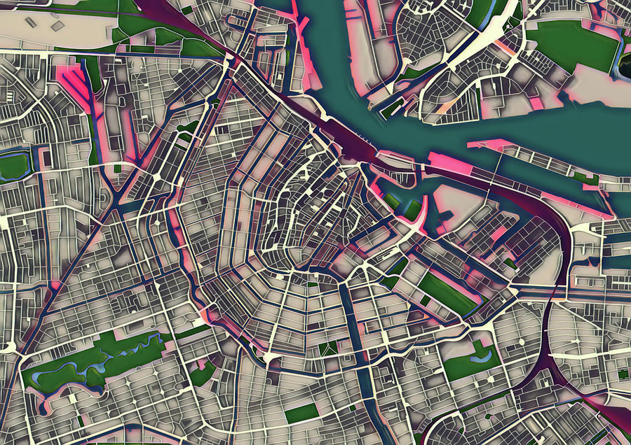 Amsterdam Pop Art City Map Digital Art by Christian Pauschert