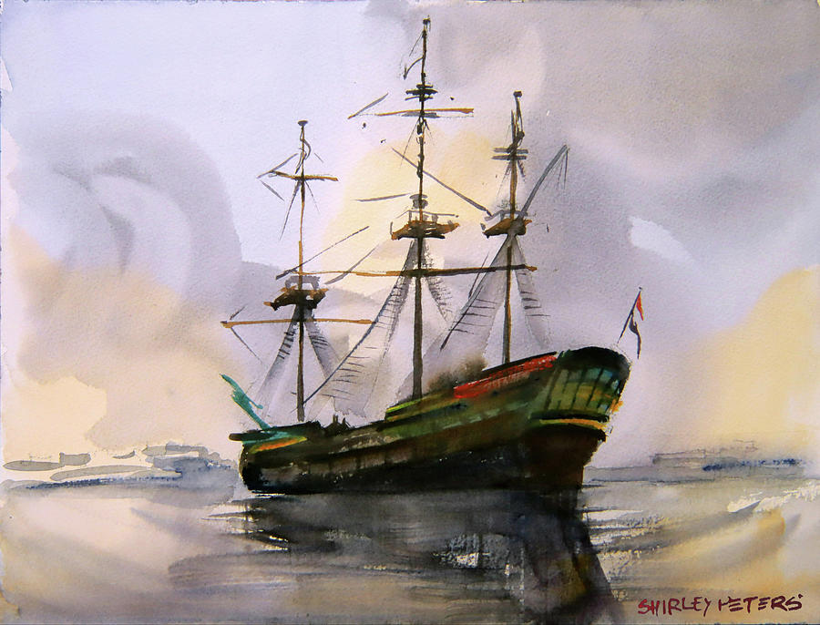 Amsterdam Ship in Calm Seas Painting by Shirley Peters