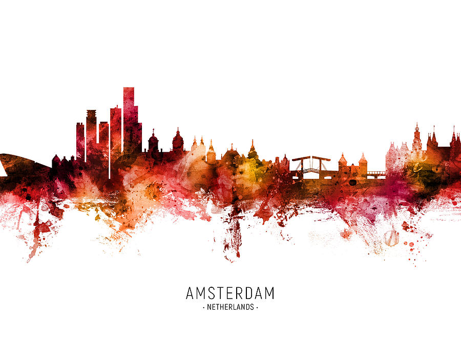 Skyline Digital Art - Amsterdam The Netherlands Skyline #80 by Michael Tompsett