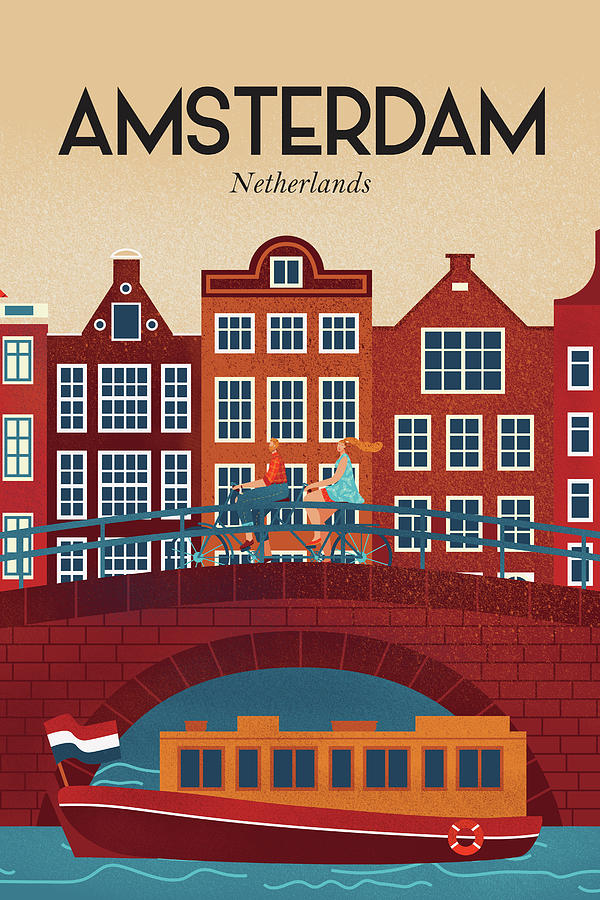vergroting in beroep gaan zwart Amsterdam travel poster Digital Art by Actic Frame Studio - Pixels