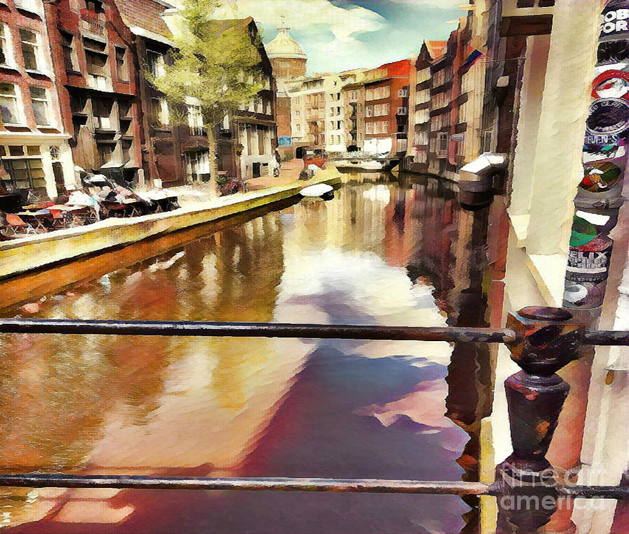 Amsterdam Waterways Painting  Digital Art by Judy Palkimas