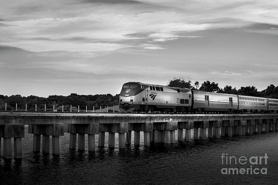 Train Photograph - Amtrak 25 B/W by Marvin Spates