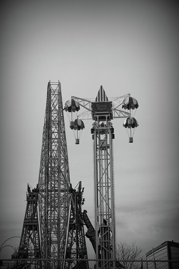 Amusement Rides Coney Island Black White  Photograph by Chuck Kuhn
