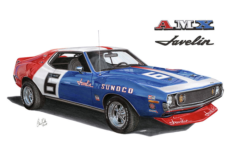 AMX Javelin Racing Drawing by The Cartist - Clive Botha