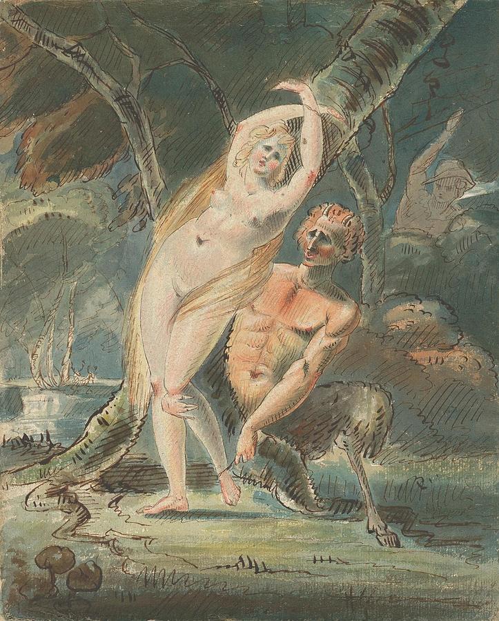 Star Wars Drawing - Amymone with a Lecherous Satyr  by William Hamilton English