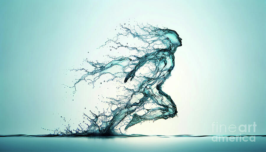 An abstract figure crafted from splashing water, Digital Art by Odon Czintos