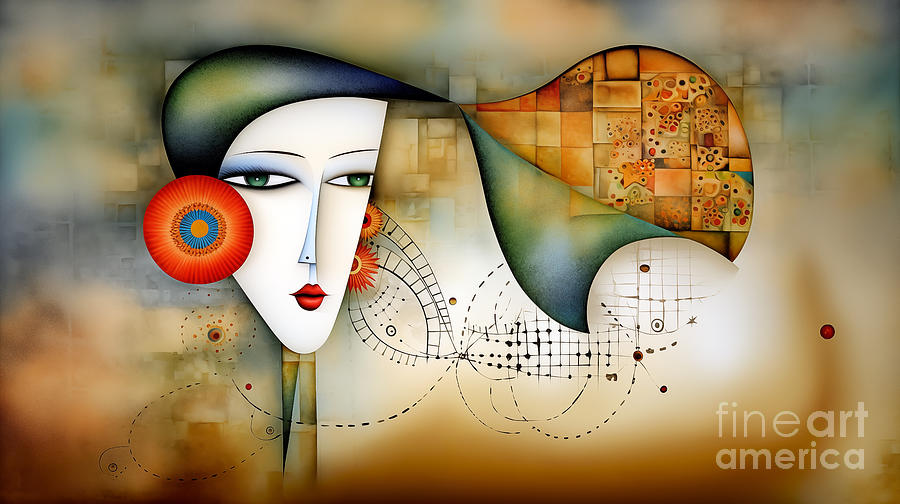 Abstract Digital Art - An abstract portrait fusing a human profile with musical elements  by Odon Czintos