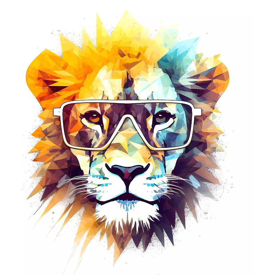 An abstract portrait of a lion with Mohawk hairstyle in vivid colours No 1 Digital Art by Andre Petrov