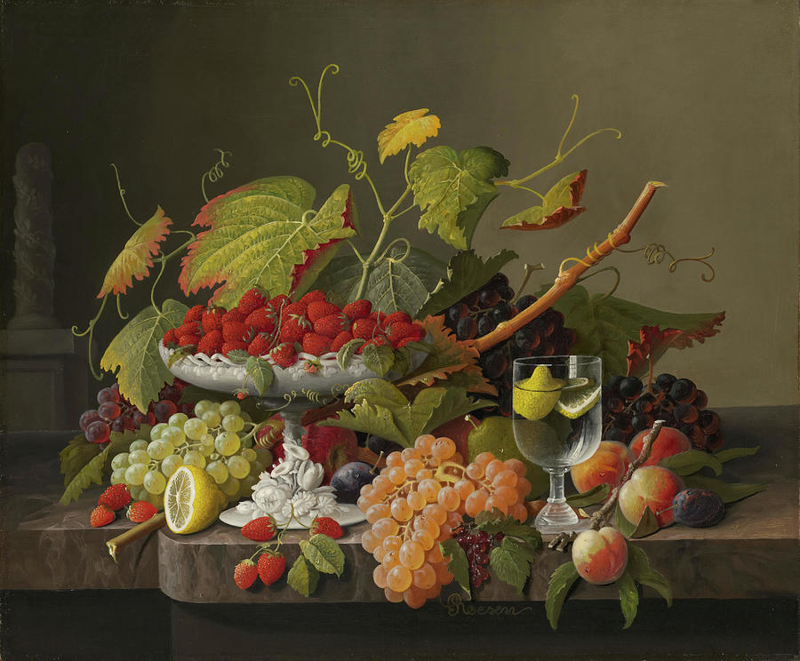 An Abundance of Fruit. Severin Roesen, American, born Germany, 1815/17-1872. Painting by Severin Roesen