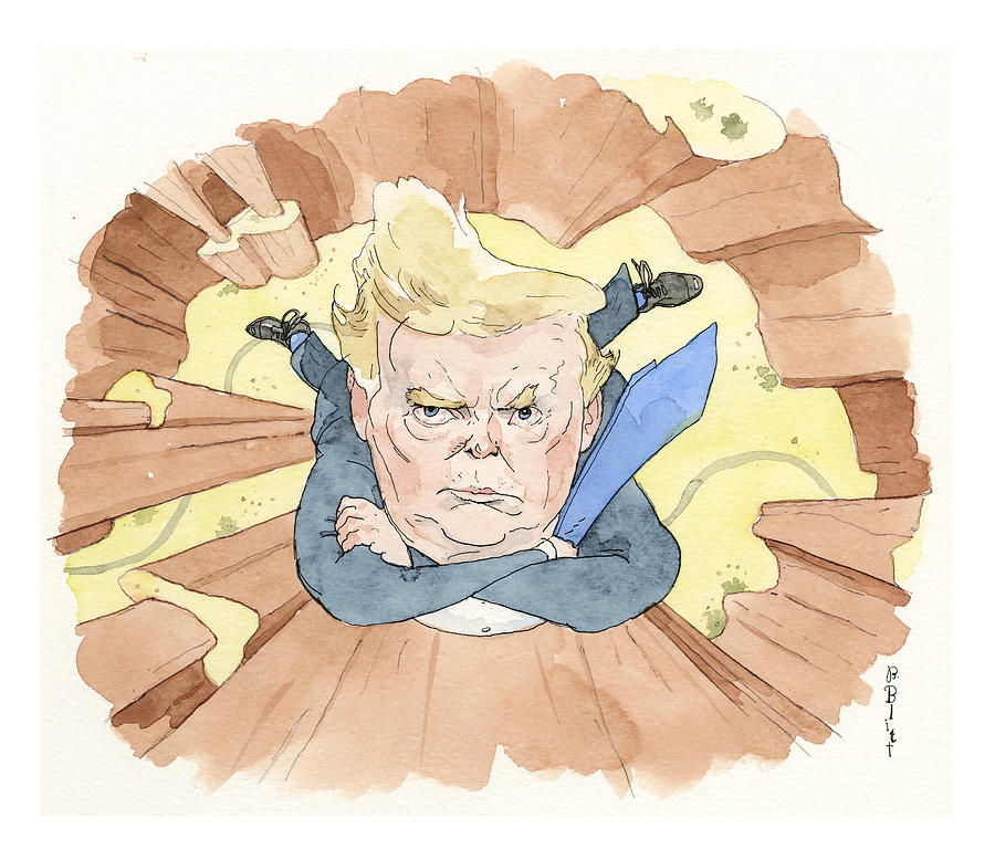 An ACME Farewell for a Cartoon President Painting by Barry Blitt