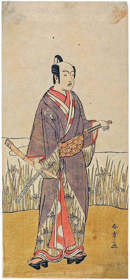 An Actor in a Samurai Role Holding a Bamboo Flute, late 18th century Katsukawa Shunsho Painting by Artistic Rifki