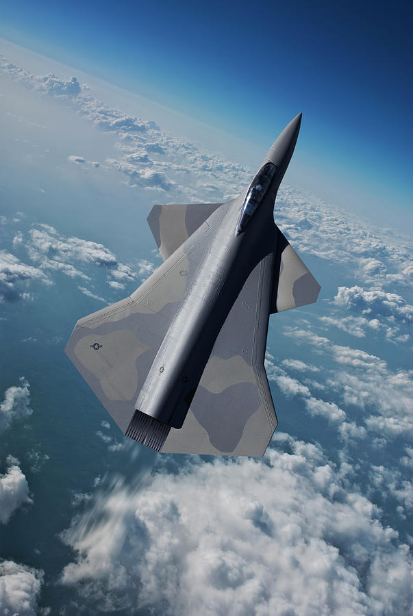 An Advanced Fighter Jet Going Vertical  Digital Art by Erik Simonsen