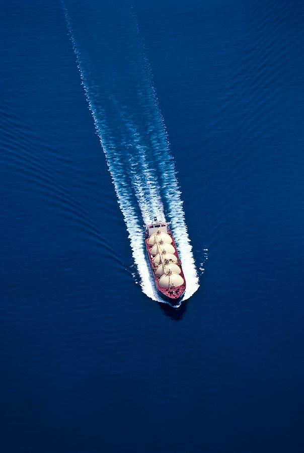 An aerial view of a boat on water for the oil industry Photograph by MsLightBox