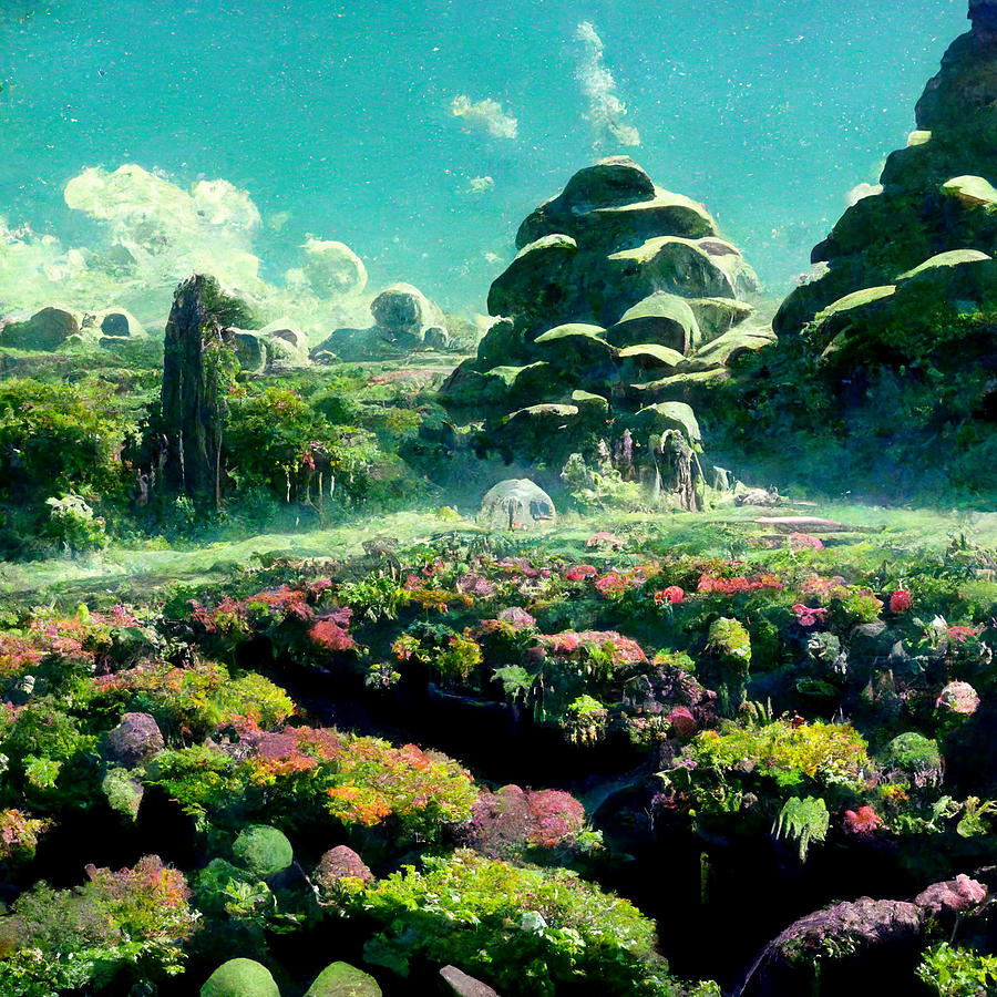 An alien village on a strange planet with plant based 1cd1428d 4acf ...