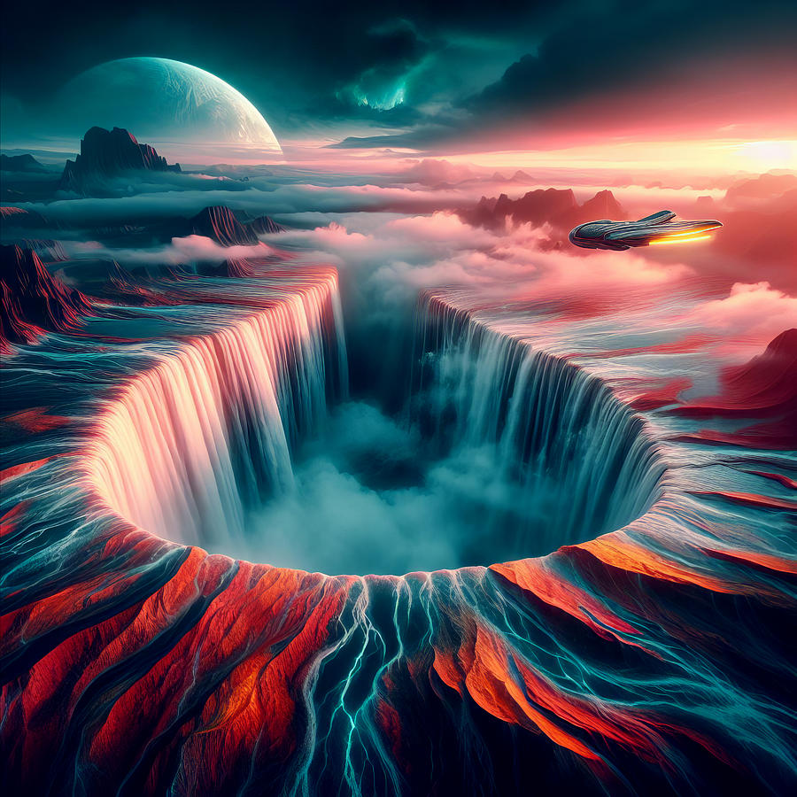 Alien Exoplanet Waterfall Digital Art