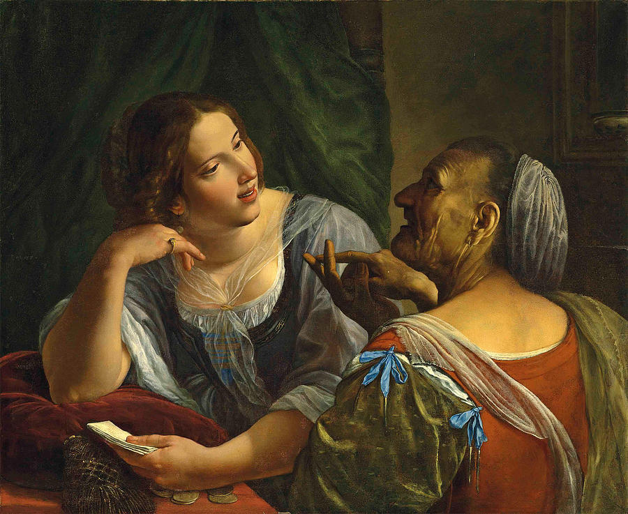 An Allegory of Youth and Old Age Painting by Angelo Caroselli