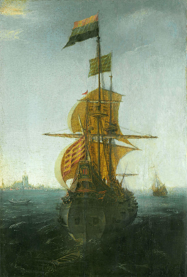 An Amsterdam East Indiaman Painting by Attributed to Abraham de Verwer