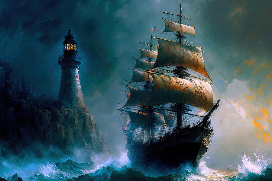 An Ancient Galleon in a stormy sea, 01 Painting by AM FineArtPrints